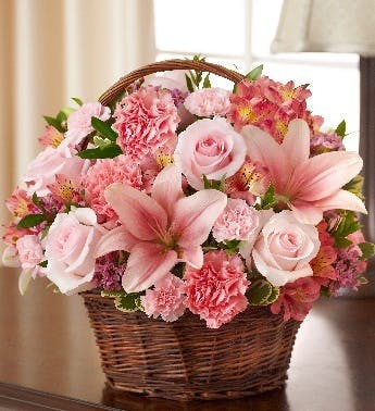 Peace, Prayers & Blessings Basket - All Pink: Pink Mixed Flower ...