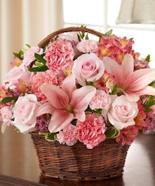 Pink Mixed Flower Sympathy Arrangement in a Basket 