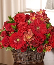 Red Mixed Flower Sympathy Arrangement in a Basket 