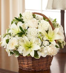 White Mixed Flower Sympathy Arrangement in a Basket