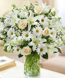 White Mixed Flower Sympathy Bouquet 
