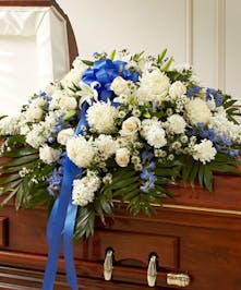 Blue & White Mixed Floral Casket Spray 