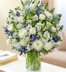 Blue & White Mixed Flower Sympathy Arrangement 