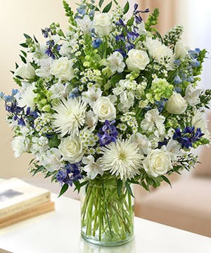 Blue & White Mixed Flower Sympathy Arrangement 