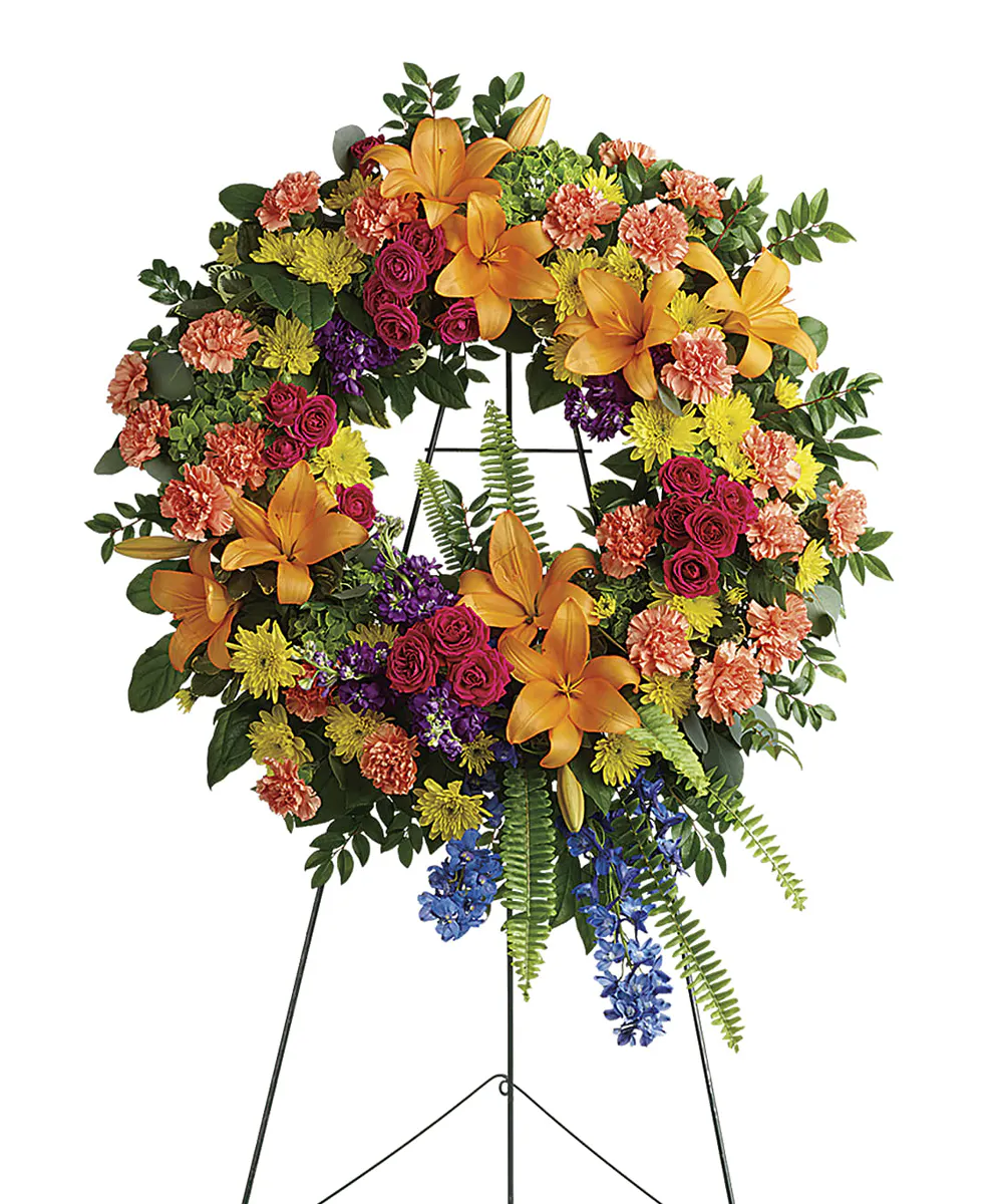 Colorful Serenity Sympathy Wreath - Cremation Flowers Denver, CO