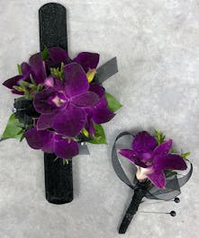 Purple Orchid Corsage & Boutonniere 