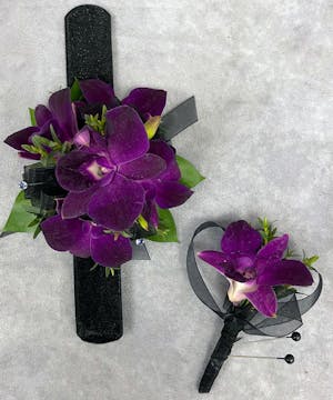 Purple Orchid Corsage & Boutonniere