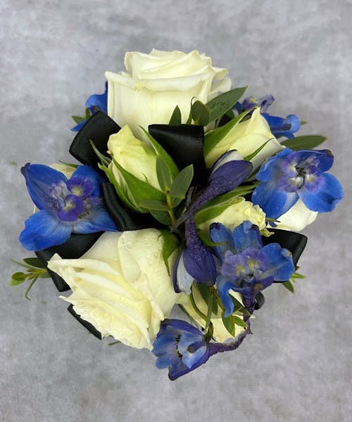 Fancy Rose & Delphinium Corsage