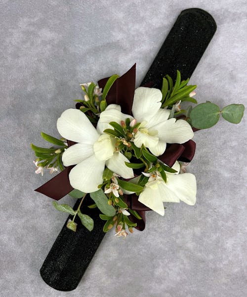 Elegant White & Burgundy Corsage