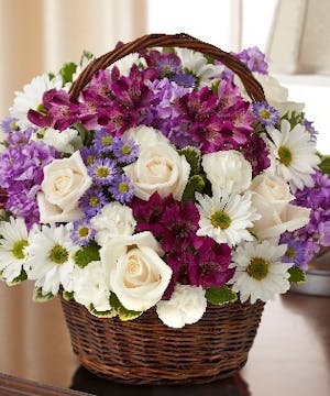 Lavender & White Sympathy Arrangement in a Basket