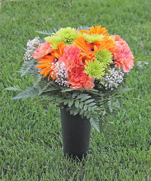 Orange & Green Mixed Floral Graveside Tribute Urn