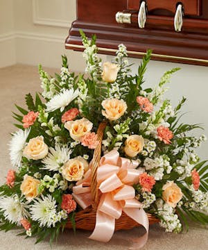 Peach, Orange & White Mixed Flower Fireside Basket