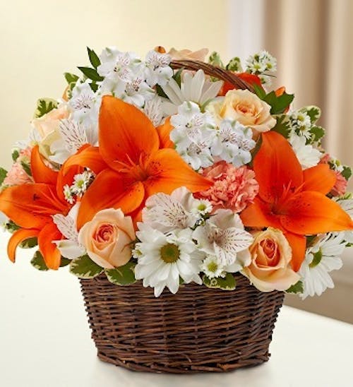 Expressions of Comfort Standing Spray: Peach, Orange & White Mixed Floral  Standing Spray - Veldkamp's Flowers, Denver Florist, Fresh Cut Flowers