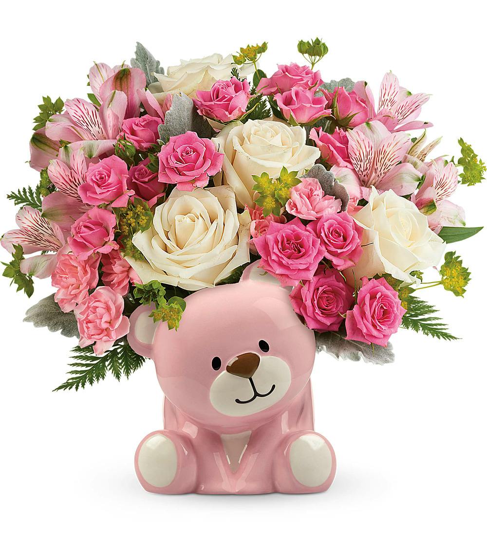 Precious Pink Bear Bouquet Baby Girl Arrangement Veldkamp s Flowers Denver Florist Fresh Cut Flowers Nationwide Same Day Flower Delivery