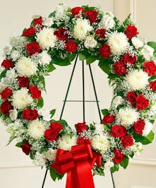 Red & White Mixed Flower Sympathy Wreath 