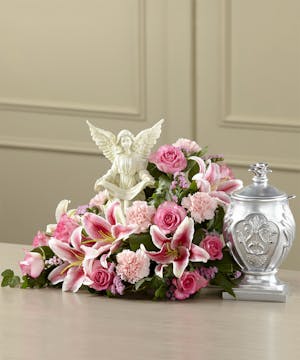 Pink Rose and Lily Cremation Arrangement