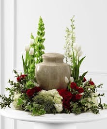 Red, White and Green Cremation Arrangement 