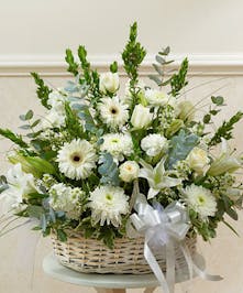White Mixed Flowers in a Basket 