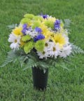Yellow, White, Green & Blue Floral Graveside Tribute Urn