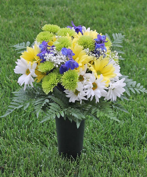 Yellow, White, Green & Blue Floral Graveside Tribute Urn