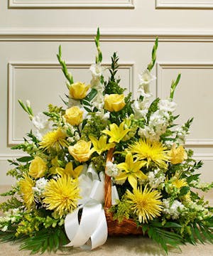 Yellow and White Mixed Flower Fireside Basket