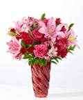 Berry in Love Valentine Bouquet with Red Vase - Deluxe
