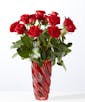 Classic Love Red Rose Bouquet with Red Vase - 12 Roses
